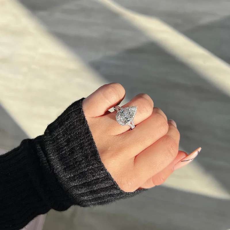 3.00 Pear Lab Created Diamond Engagement Ring with Halo