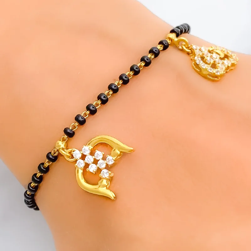 Charming Stylish 22k Gold Black Bead CZ Bracelet