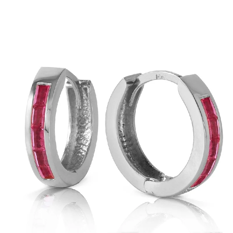 1.3 Carat 14K Solid White Gold Hoop Earrings Ruby