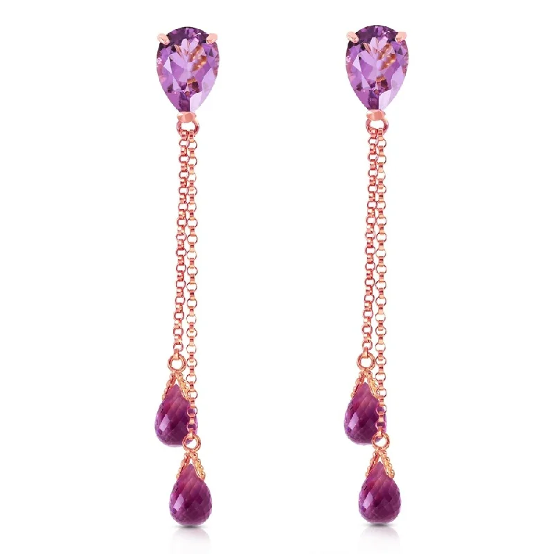 7.5 Carat 14K Solid Rose Gold Drop Earrings Square Cut Amethyst