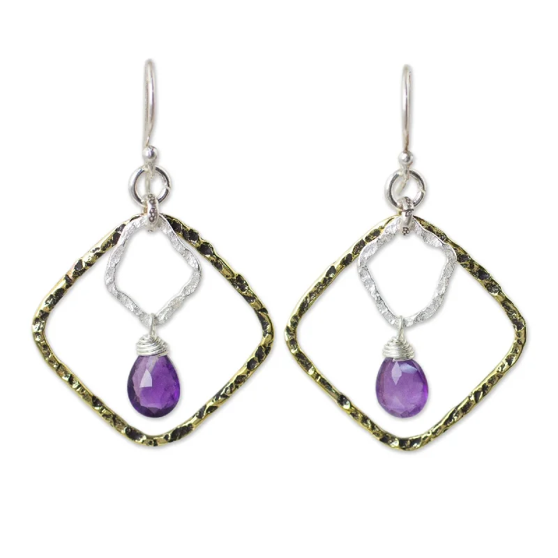 Handmade Gold Overlay 'Dichotomy' Amethyst Earrings (Thailand)