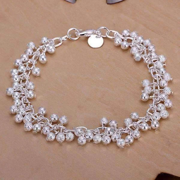 Tiny Dangling Grape Beads Sterling Silver Plated Bracelet for Woman