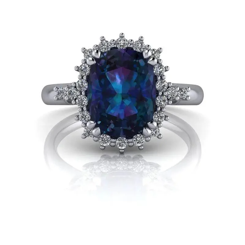 Cushion Cut Alexandrite & Lab Grown Diamond Engagement Ring 2.88 ctw