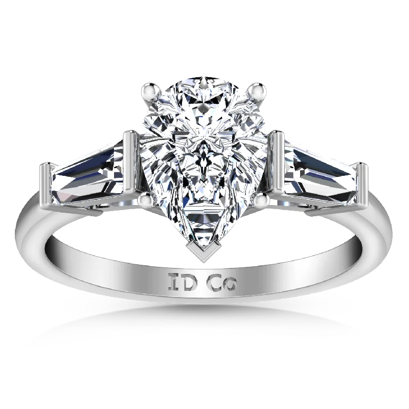 Three Stone Engagement Ring Tapered Baguette 14K White Gold