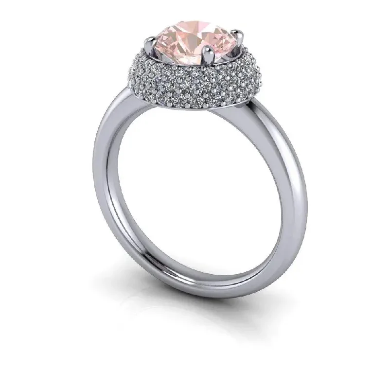 Morganite Engagement Ring Pave Diamond Halo Setting 1.68 CTW