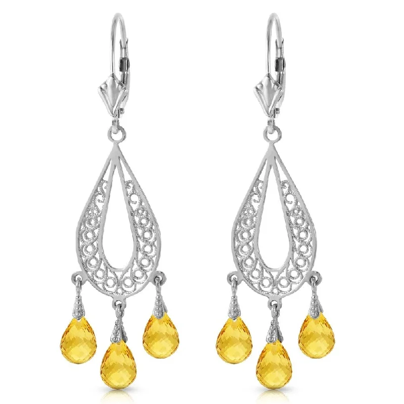 3.75 Carat 14K Solid White Gold Chandelier Earrings Natural Citrine