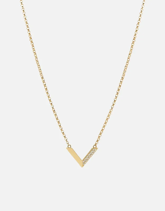 Mini Angular Necklace, 14k Gold Pavé