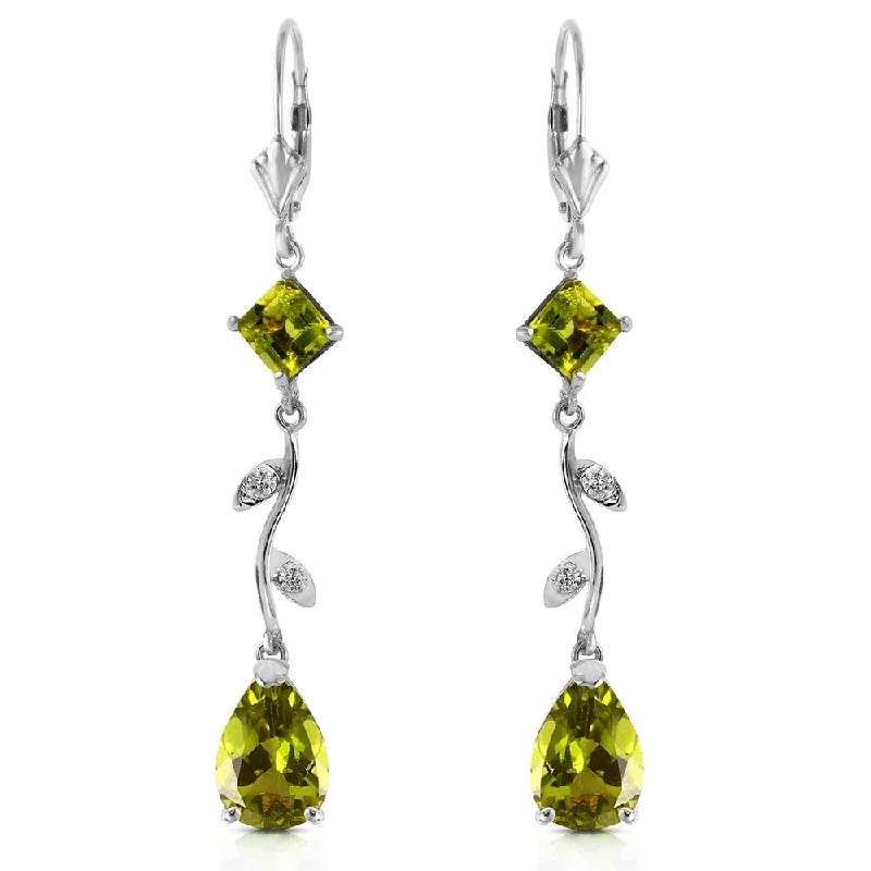 3.97 Carat 14K Solid White Gold Chandelier Earrings Diamond Peridot