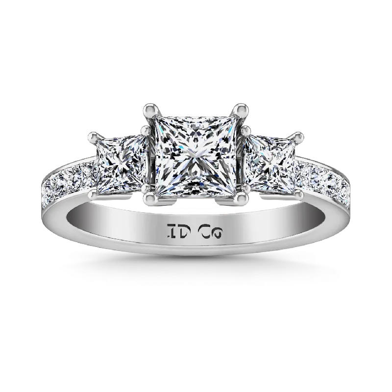 Three Stone Princess Cut Engagement Ring Rebecca 14K White Gold