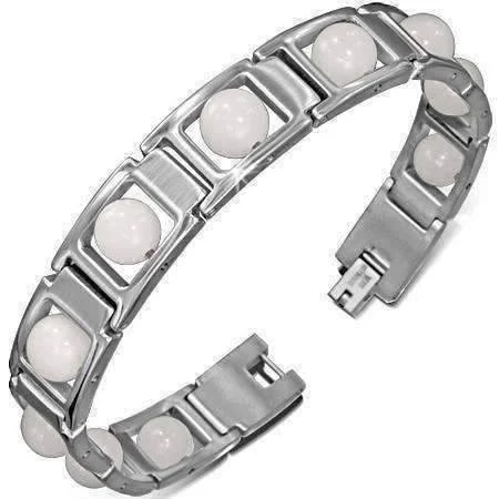 Men's Tungsten Carbide Germanium Magnetic Link Bracelet