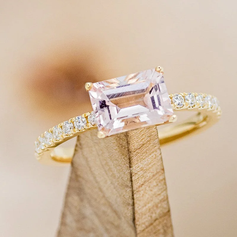 "AMARA" - EMERALD CUT MORGANITE ENGAGEMENT RING WITH DIAMOND ACCENTS