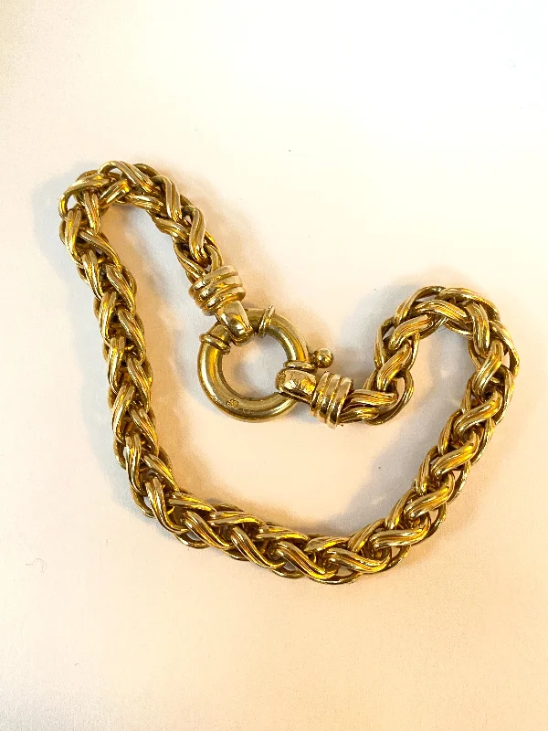 Vintage, 8 inch, 9ct Gold, Fancy Link bracelet with giant Bolt Ring (13.51g)