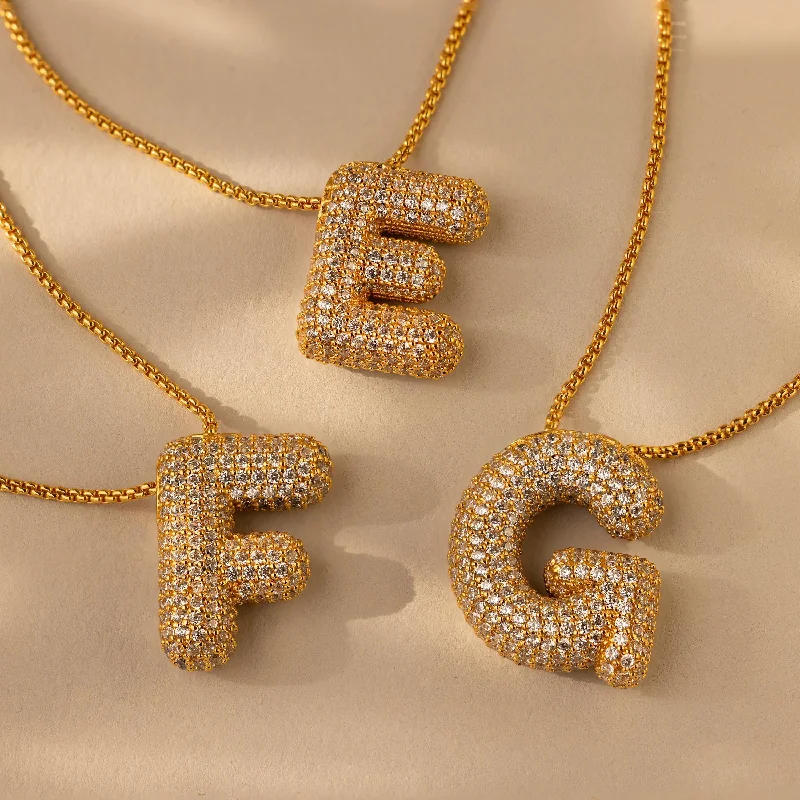 Pave Puff Letter Necklace