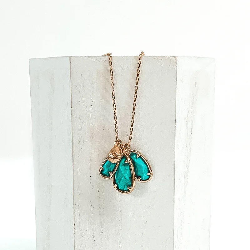 Gold Necklace with Teardrop Stone Pendants in Turquoise