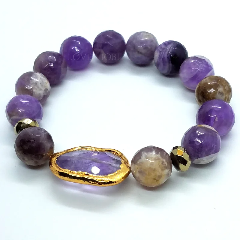 Natural Amethyst Briolette Stretch Bead Bracelet