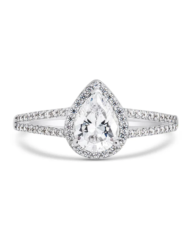 Sterling Silver CZ Pear Cut Engagement Ring