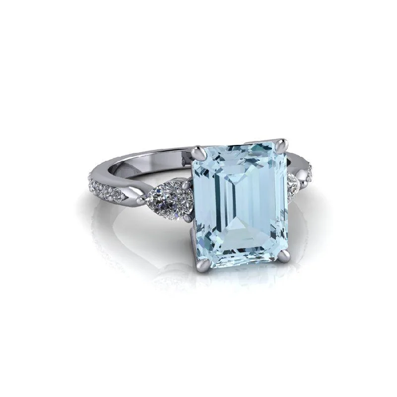 Emerald Cut Aquamarine & Diamond Engagement Ring