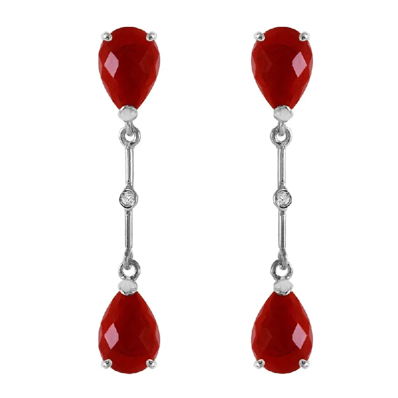 14K Solid White Gold Diamonds & rubyes Dangling Earrings