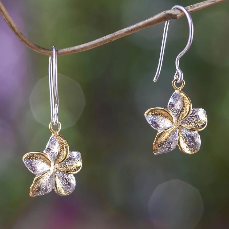 NOVICA Sterling Silver Gold Overlay Golden Frangipani Earrings (Indonesia) - 1.3*0.6