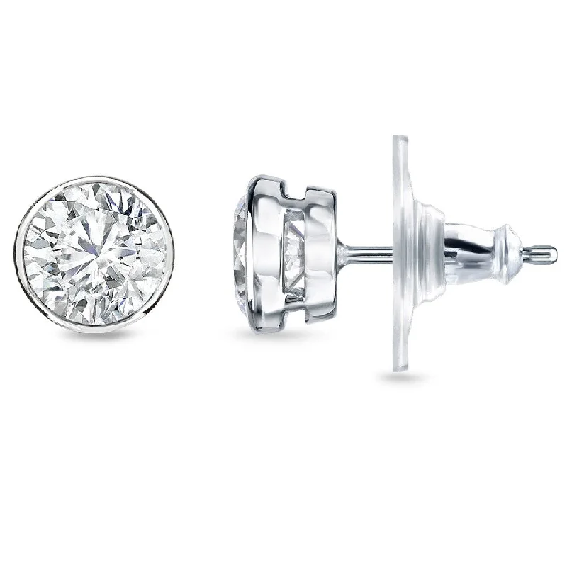 14k Gold 1ct TDW Round Diamond Bezel Stud Earrings by Auriya