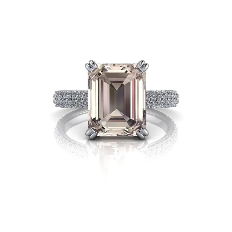 Emerald Cut Morganite Engagement Ring Diamond Setting 2.65 CTW