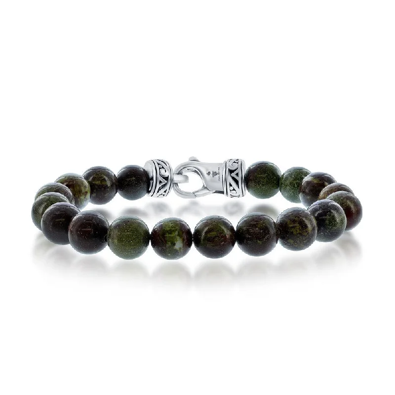 Stainless Steel 10mm Dragon Stone Bead Bracelet, 8.5" (96625)