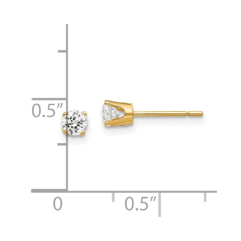 Curata 14k Yellow Gold 3.5mm CZ Cubic Zirconia Round stud Earrings