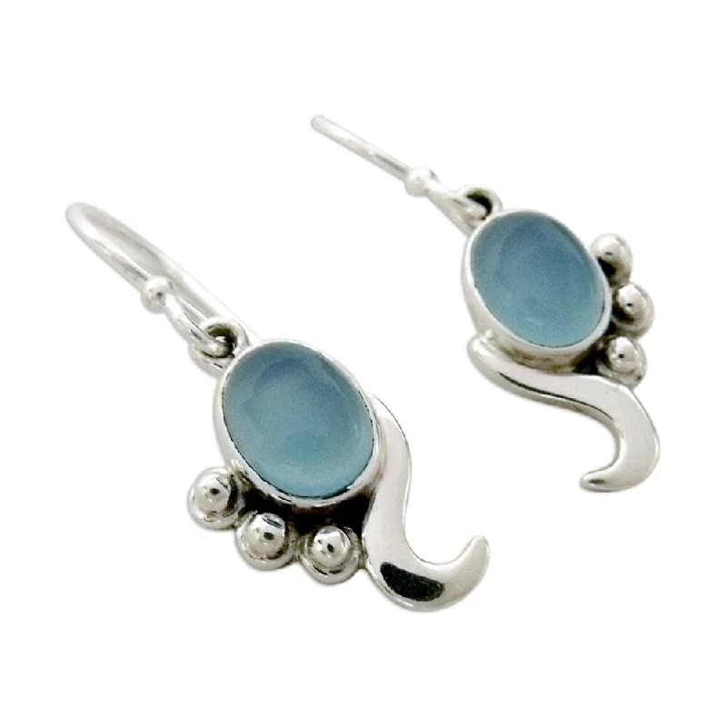 NOVICA Handmade Harmony Gray Blue Chalcedoney Swirling Dangle Earrings (India)