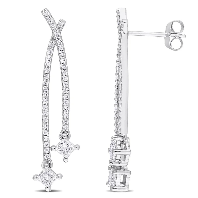 Created Forever 1ct TW Princess-Cut Lab-Grown Diamond Double Strand Earrings in 14k White Gold