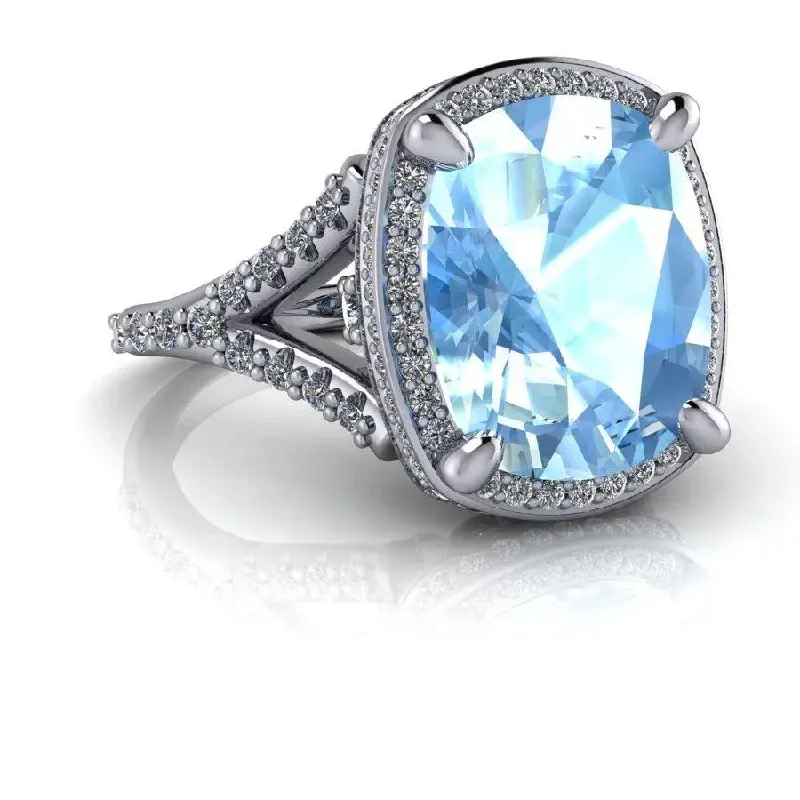 6.59 CTW Diamond Halo Ring Swiss Blue Topaz Anniversary Ring