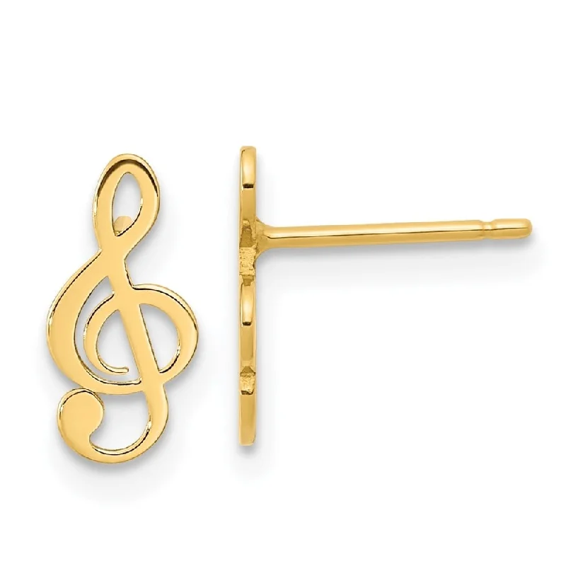 Diamond2Deal 14k Yellow Gold Polished Treble Clef Note Post Stud Earrings (L-10.25mm, W-5.2mm)