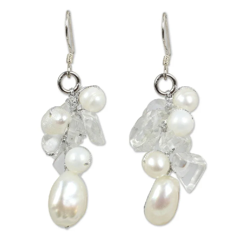 NOVICA Handmade Freshwater Pearl and Quartz Dangling Earrings (Thailand)