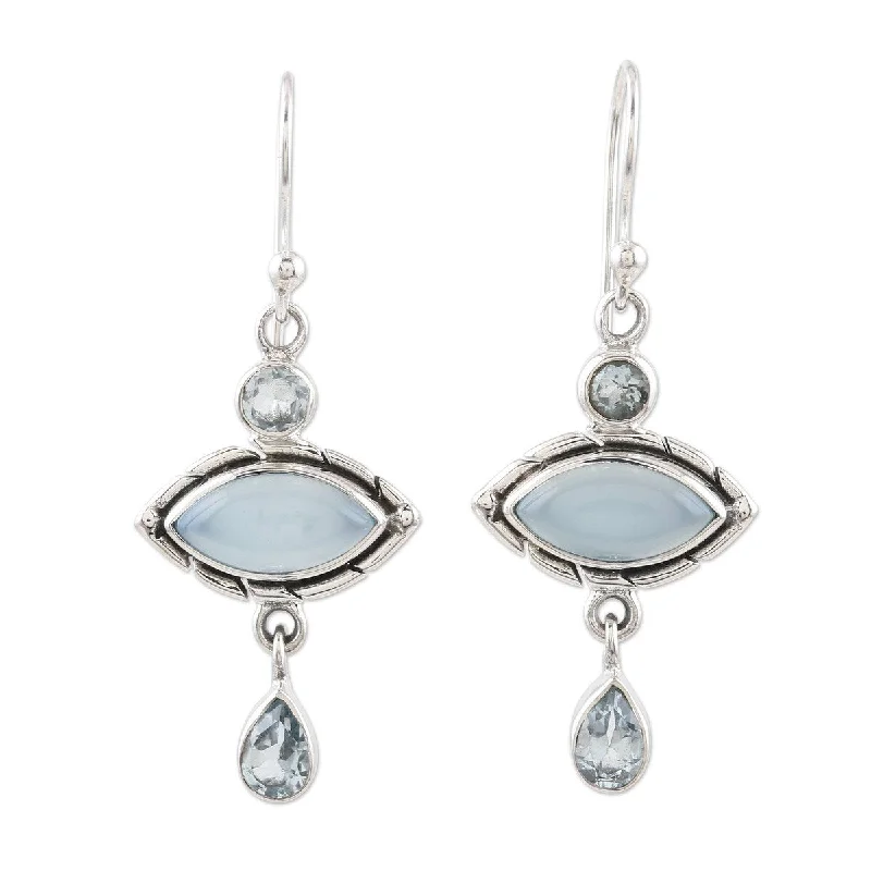 NOVICA Blue Fusion, Blue topaz and chalcedony dangle earrings - 1.6*0.6