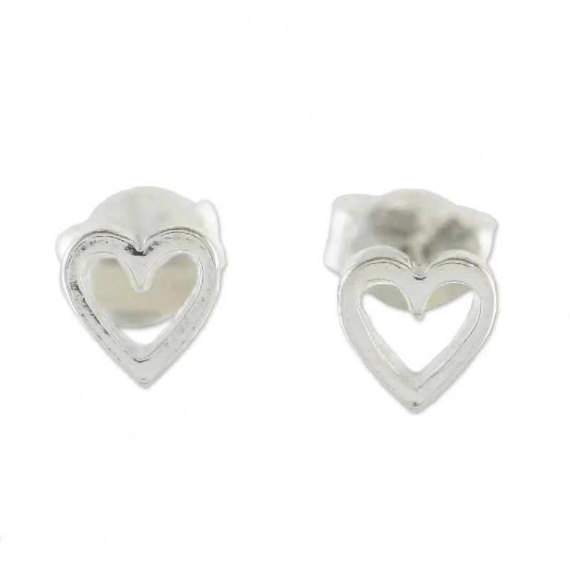 NOVICA Take My Heart, Sterling silver stud earrings - 0.2*0.2