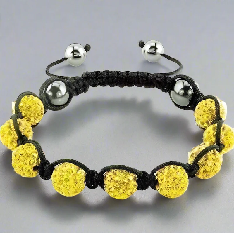 Yellow Sparkly Crystals Hand Made Shamballa Bead Bracelet