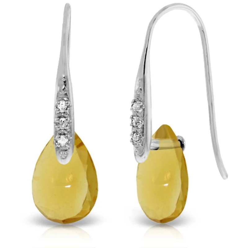 14K Solid Gold Fish Hook Earrings w/ Diamonds & Dangling Citrines