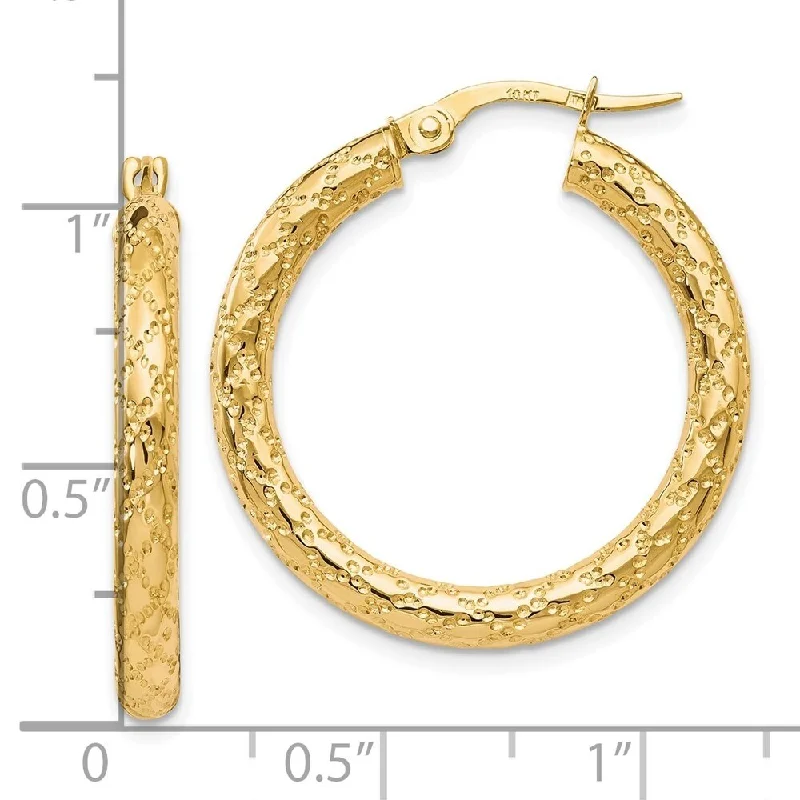 Diamond2Deal 10k Yellow Gold Polished and Textured Hinged Hoop Earrings (L-26mm, W-12mm)