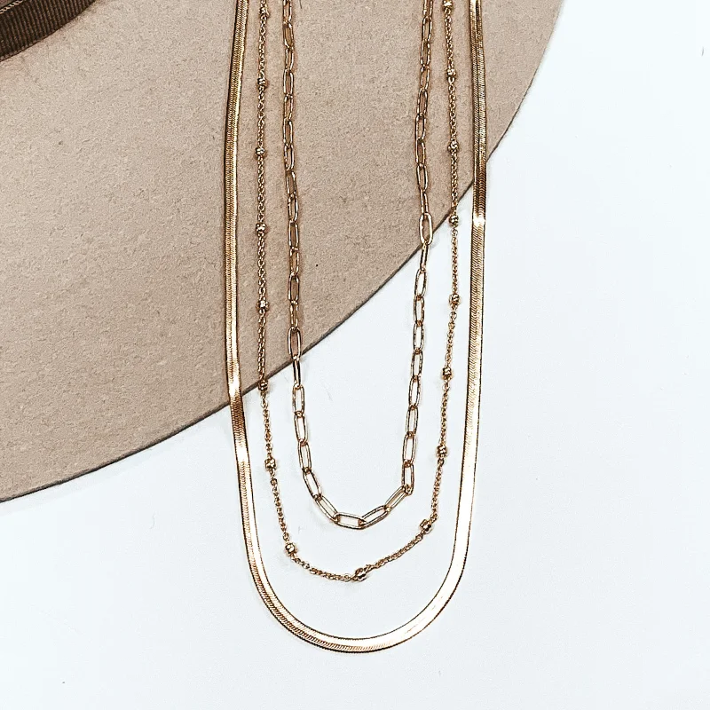 Multi Strand Chain Necklace in Gold