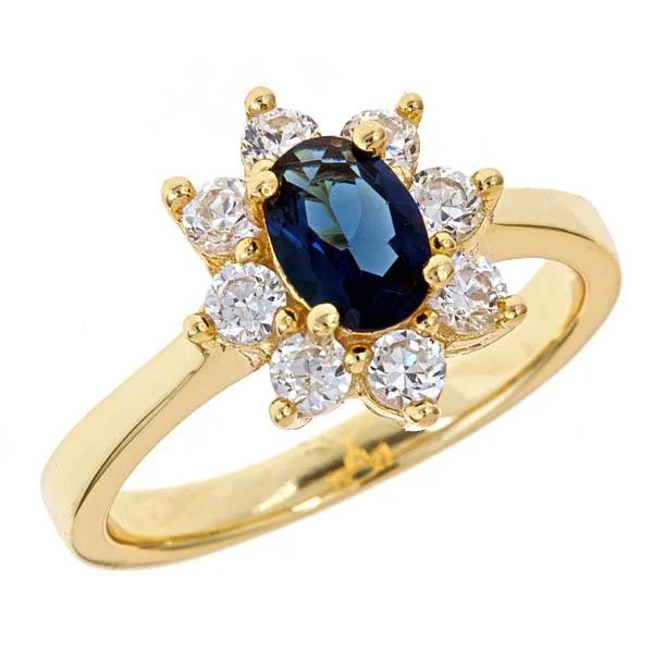 18K Gold Plated Sterling Silver Royal Blue CZ Engagement Ring