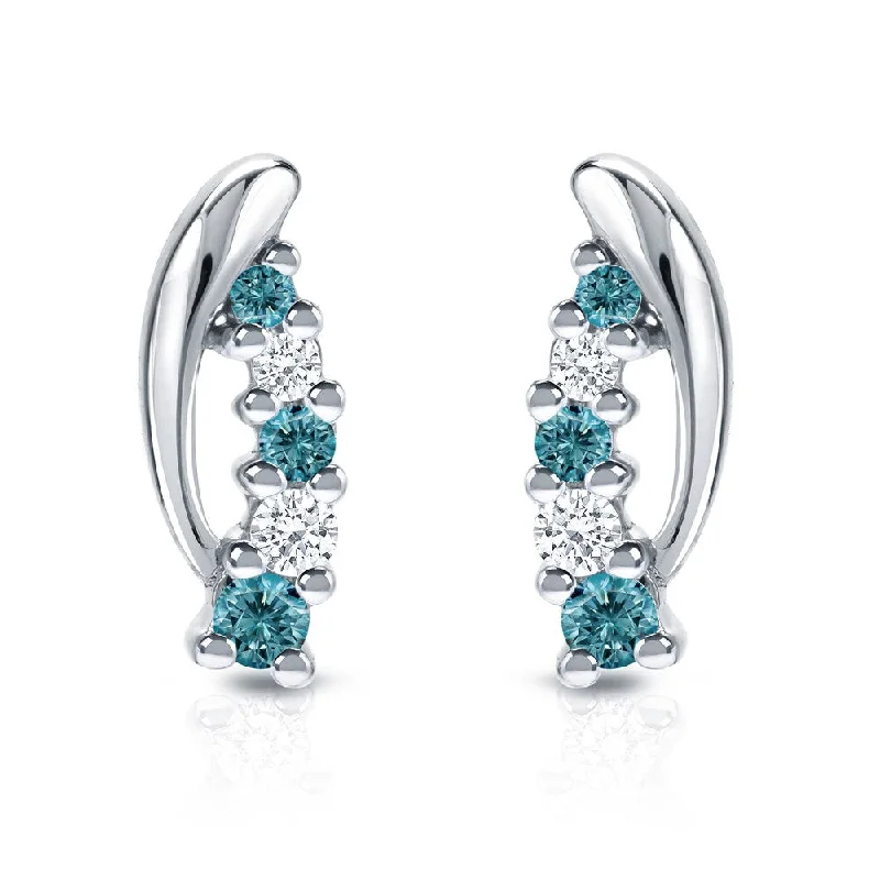 Auriya 14k White Gold 1/4ct TDW 5-Stone Blue and White Diamond Stud Earrings (SI1-SI2)