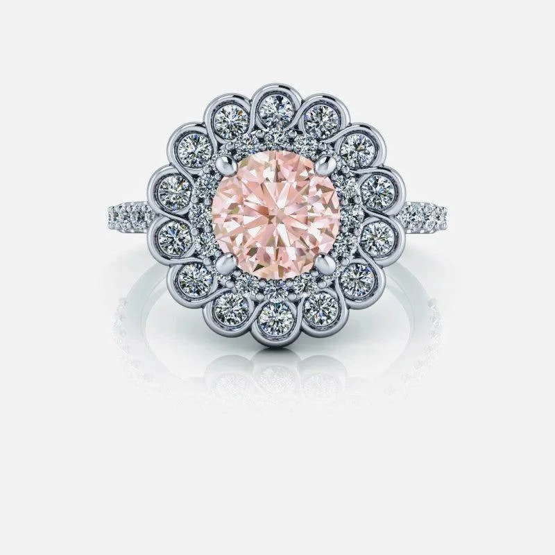 1.62 ctw Morganite & Diamond Halo Engagement Ring