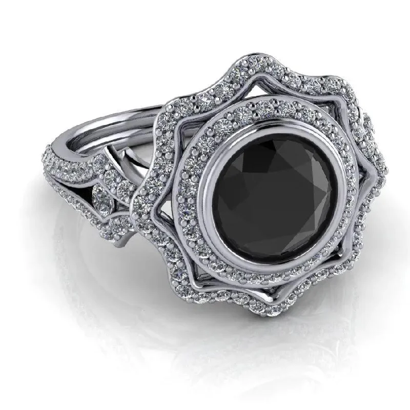 1.98 ctw Vintage Style Diamond Engagement Ring, Black Diamond Ring